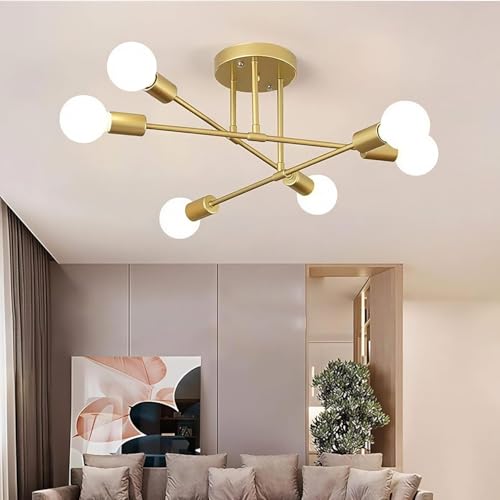 Image of Murphy 6-Light Modern Gold Chandelier Ceiling Light | E27 Bulb Compatible Metal Fixture for Living Room, Bedroom & Dining Area (Bulb Not Included) | Pack of 1