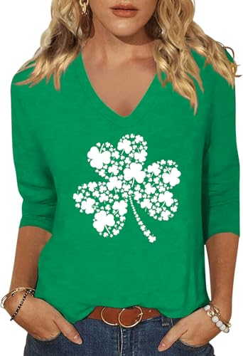 Image of Womens 3 /4 Sleeve V Neck Valentine T Shirts Love Heart Printed Graphic Tee Tops