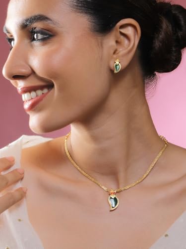 Image of Rubans Necklace Set Gold Plated Traditional Stylish Floral Theme Jewellery Gift for Women & Girls