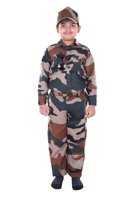Image of Army Dress for Kids | Indian Military Soldier Fancy Dress Costume | Polyester Fabric | Army Uniform for Boys & Girls | School Fancy Dress, Role Play, Independence Day & Republic Day