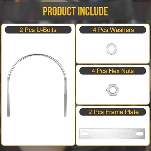 Image of DTGN M6x114x135mm U Bolts Round Kit - 2Set - 304 Stainless Steel U-Bolt Kit with Nuts, Washers, Frame Plate - Good for Pipe, Trailer, Automotive, Leaf Spring Fastener