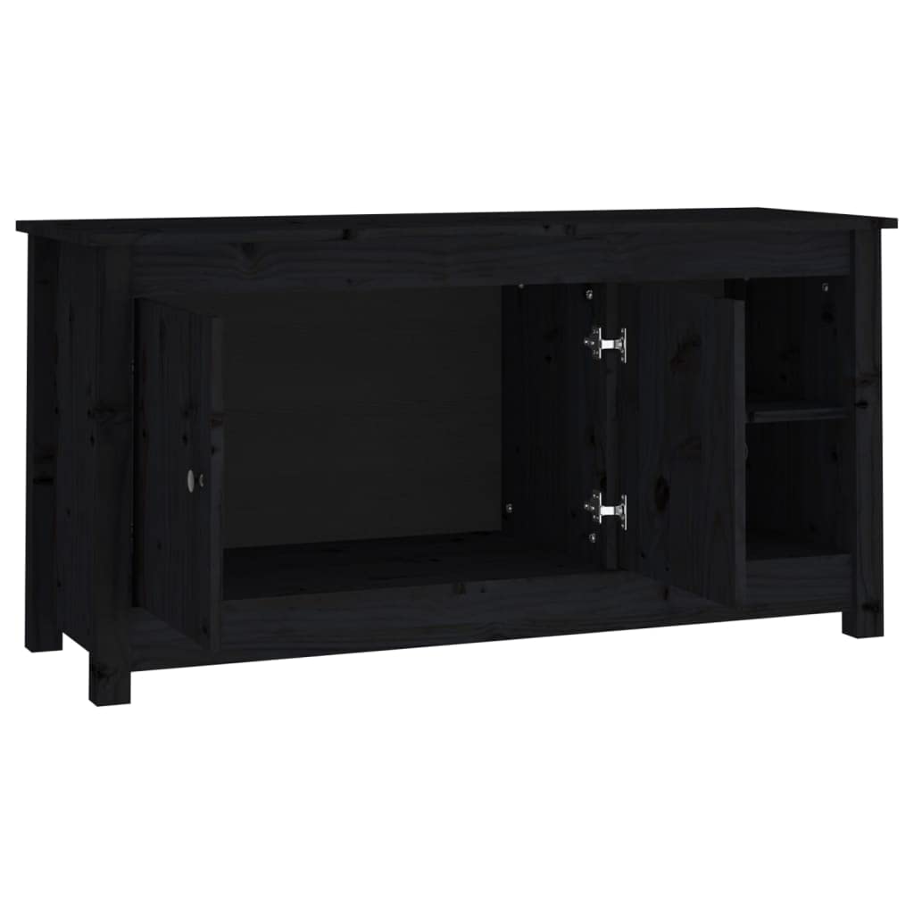 Mobile Porta TV In Legno Massello Di Pino Nero 114x35x52 Cm Con 3 Cassetti E Antiribaltamento, Per Soggiorno E Camera Da Letto