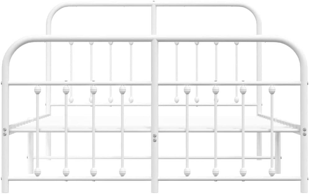 White Powder-Coated Steel Bed Frame 55.9x77.2x39.4 in Sturdy Heavy-Duty Platform Foundation for Bedroom Mattress-Support with Easy Assembly and Under-Bed Storage