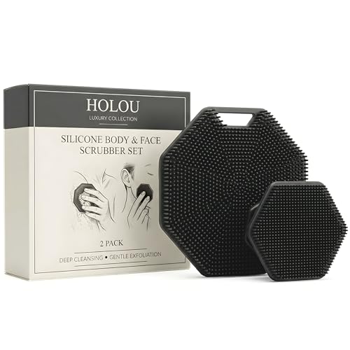 Silicone Body Scrubber & Silicone Face Scrubber Set 2-Piece Silicone Shower Scrubber for Body & Face Cleansing Reusable Silicone Scrubber for Men & Women Holou