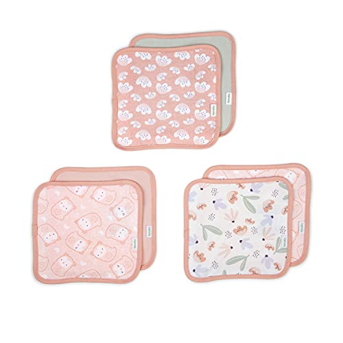 Image of Clean & Cuddly 6-Pack Terry Washcloth Set for Baby Girl- Pink Owl - EDI