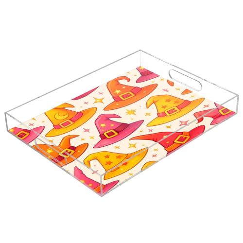 BOESI Graffiti Colorful Magic Hat Acrylic Decorative Dining Tray, Acrylic Decorative Tray Organizer with Handle for Kitchen, Dining Room, Bathroom, Dresser
