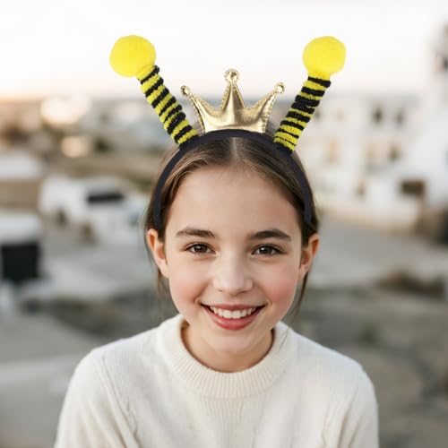 BOXOB Bienen-Stirnband mit Krone, Leuchtend Bienen-Fühler-Stirnband Hummelkostüm-Zubehör für Kinder Erwachsene Damen Halloween-Party-Kopfschmuck Foto-Requisiten Verkleidung