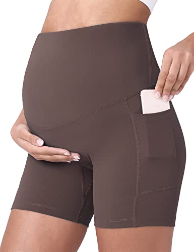 Image of POSHDIVAH Women's Maternity Yoga Shorts Over The Belly Bump Summer Workout Running Active Short Pants with Pockets 5"/8"