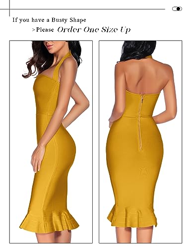 Image of houstil Women's V Neck Halter Fishtail Bandage Bodycon Dress Party