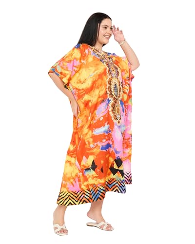 Image of Gypsie Blu Women Plus Size Kaftan Dress Beach Cover Up Maxi Dresses for Women, V-Neck Kimono Sleeve 1X-3X