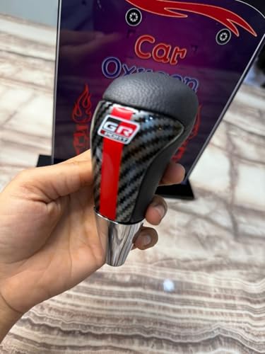 Image of CarOxygen GR Sport Carbon Fiber Gear Knob - Universal Car Gear Shift Knob with Red Stripe, Premium Racing Style Shifter Handle Manual Cars (2)