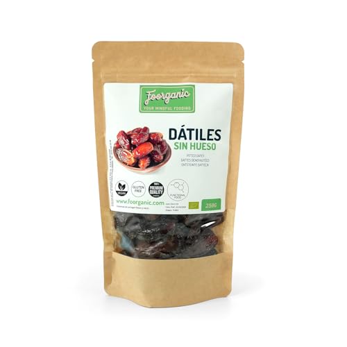 FOORGANIC Dátiles Sin Hueso Ecológicos Foorganic 250g | Snack Natural | Dulce Sin Aditivos | Producido en España | Vegano y Energético