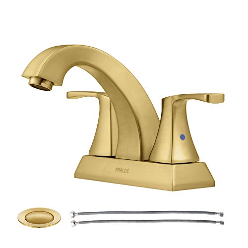 PARLOS 2 Handles Bathroom Faucet with Metal Pop-up Drain and Faucet Supply Lines, Brushed Gold, Doris 1407208