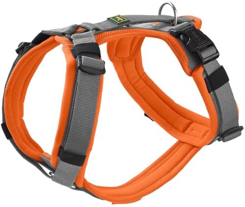 HUNTER Maldon UP Hundegeschirr | Nylon, stark reflektierend durch 3M Scotchlite, 4-Fach verstellbar, Farbe: orange/grau, Größe: M-L