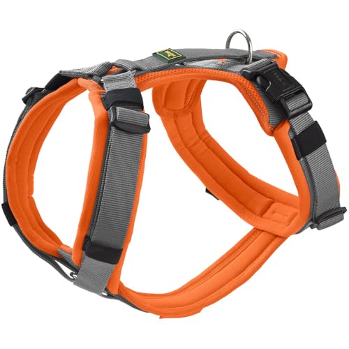 Hunter Hundegeschirr Maldon UP, Farbe: orange/grau, weich gepolstert & komfortabel, stark reflektierend durch 3M Scotchlite, 4-Fach verstellbar, mit gepolstertem Griff (ab S-M), Größe: M