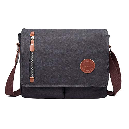 13 Inch Vintage Men's Canvas Messenger Bag Laptop Shoulder Satchel Crossbody Sling Bookbag School Bag Briefcase Laptop Bag (Black)