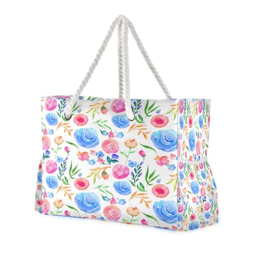 Watercolor Flowers Beach Tote Bag for Women Large Pool Bags Carry
