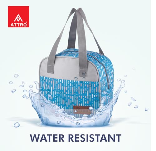 Image of ATTRO Easy Carry Insulated Lunch Bag, 7.5 Liter- Waterproof & Durable, Stylish Carry Bag for Kids, School, Office, Travel & Picnic, Spacious with Easy-to-Carry Handles -Blue