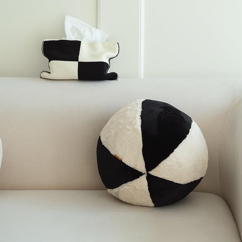 11.8 inch Simple Smiling Face Basketball Smiling Face Pillow Plush Throw Pillow Gift Home Funny Expression Children's Room Decoration (Black White B)…