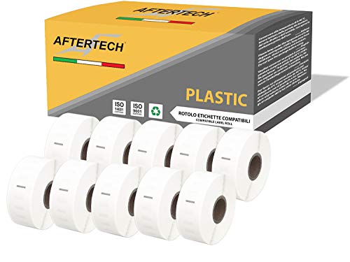 Aftertech 10x 11352P 25x54mm Rouleaux d'étiquettes compatibles adhésives WATERPROOF PLASTIC (500 étiquettes / rouleau = 5000 au total) pour imprimantes d'étiquettes Dymo LabelWriter 10x11352PLA Cover