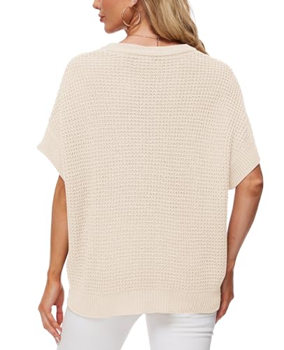 Image of MINTLIMIT Womens Batwing Short Sleeve Sweaters Loose Oversized Waffle Knit Pullover Sweater Top
