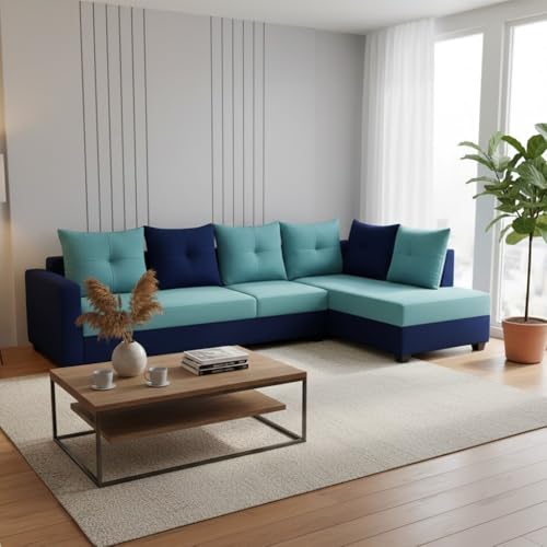 Image of SOCOZI Oriana 6 Seater RHS L Shape Sofa Set | Soft Velvet Suede Fabric | Modern Design | Plush Comfort Cushions for Living Room (Sky Blue-Dark Blue)