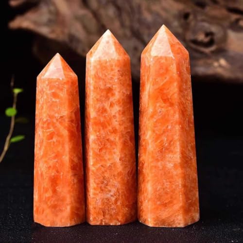Torre de piedra solar natural pulida, juego de 3 obeliscos hexagonales de alta calidad 6