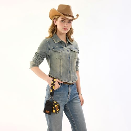 Image of Wrangler KeyChain Wristlet Wallets for Women Sunflower Floral Dual Pouch Wristlet Western Credit Card Holder Wallet with Zipper Pocket