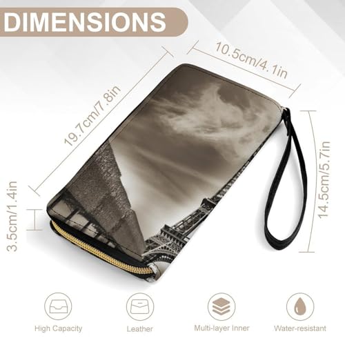 Womens Leather Wallets Paris Eiffel Tower Wallet for Women Large Capacity Card Phone Holder Ladies Purse with Wriststrap2