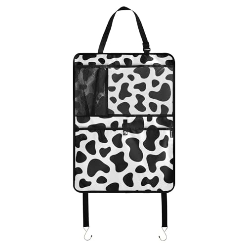 Aflyko Seat Back Organizer Cow Print Classic Black White Car Kick Mat with Pocket Vehicle Backseat Protector Travel Accessories Automobile Seat Cover Protector 1 Pack