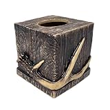 BestGiftEver Realistic Wood with Antler Accent Square Tissue Box Cover - Wildlife Nature-Inspired Tissue Holder for Cabin Home Decor - Ideal Gift for Outdoor Nature Lovers and Hunting Enthusiasts