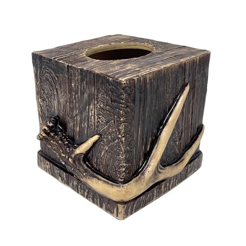 BestGiftEver Realistic Wood with Antler Accent Square Tissue Box Cover
