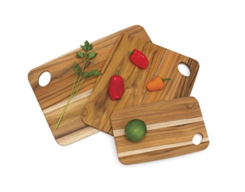Tablas de Cortar de Madera de Teca Lipper International con Agujeros Ovalados en las Esquinas, Tamaños Variados, Juego de 3 miniatura 2