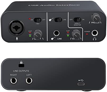 USB Audio Interface 2 In 2 Out with 48V Phantom Power,YGiTK USB-C Audio Interface for PC/Win/Mac Recording, Streaming and Podcasting, Audio Box (Microphone Cable Included)