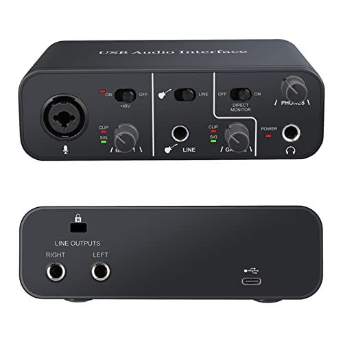 Usb Audio Interface 2 In 2 Out With 48V Phantom Power,Ygitk Usb-C Audio Interface For Pc/Win/Mac Recording, Streaming And Podcasting, Audio Box (Microphone Cable Included) #TOP2