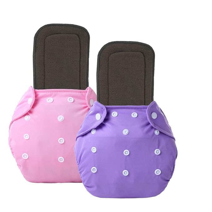 P-BEAUTY Baby Diaper Premium Cloth Cotton Diaper Reusable, Adjustable Size, Waterproof, Pocket Cloth Diaper Nappie Pack of 2 | DHR015