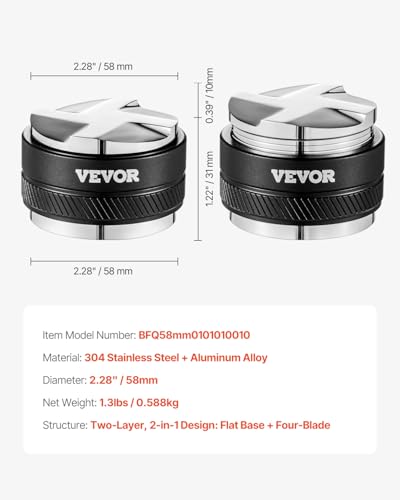 Image of VEVOR Coffee Distributor 58mm, 2-in-1 Adjustable Espresso Distributor with Fan-Shaped Base, Coffee Distributor 304 Stainless Steel with Easy-to-Disassemble Design