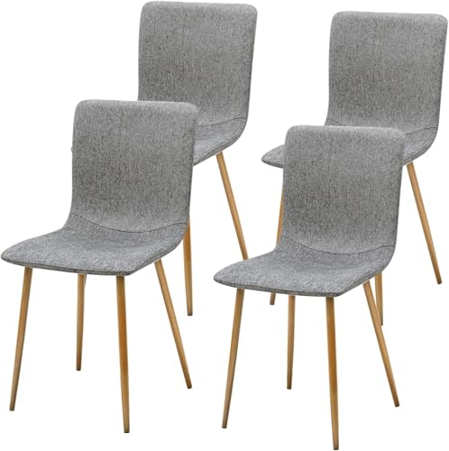 FurnitureR Juego de 4 sillas de comedor tapizadas de tela, silla lateral sin brazos, respaldo medio con patas de metal de roble para sala de estar, cocina, comedor, color gris