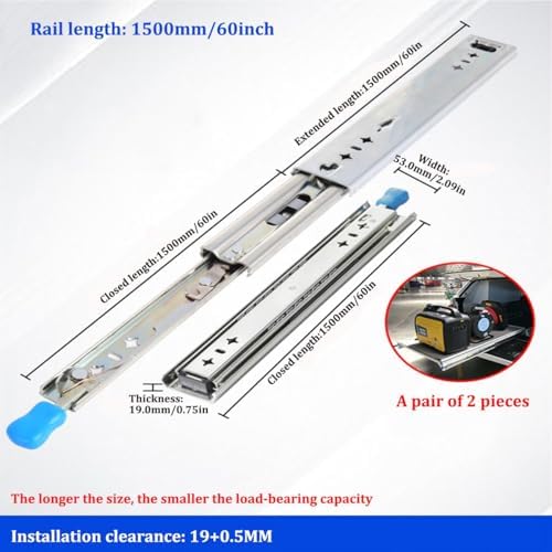Generic Industrial Heavy Duty Drawer Slide with Lock 250lb Load Capacity Drawer Rails 3-Fold Full Extension, Ball Bearing Rails Track Glides, Side Mount, 1-Pair(500mm/20inch), JETTEQKBB-500MM/20INCH