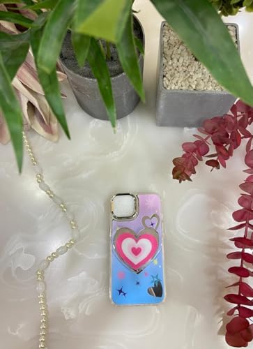 Image of COVERLY for iPhone 14 Plus 3D Luxury Retro Heart Resin Stand Case,Trendy Mirror Pop Cute Cartoon Sleek Makeup Art Stars Splash Love Burst with Phone Holder Princess Cover for Apple iPhone 14 Plus