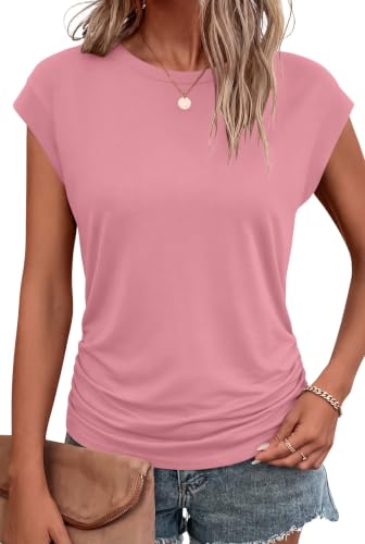 Image of Bliwov Womens Summer Tops Cap Sleeve Crew Neck Casual T Shirts