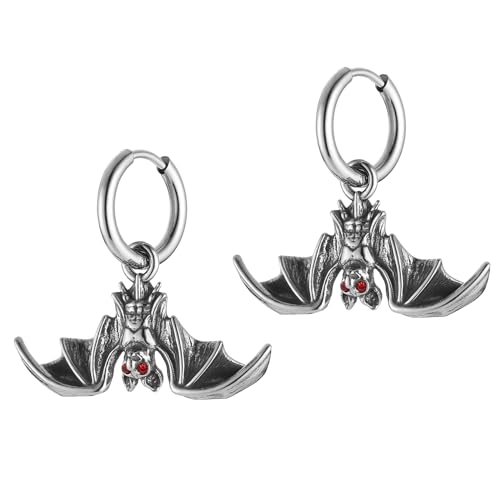 HZMAN Bat Earring for Men Women Stainless Steel Gothic Punk Vampire Bat Dangle Drop Earring Halloween Earring Jewelry Gift