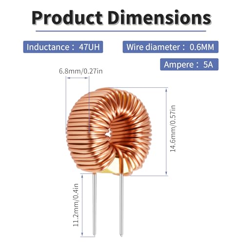 Kit de inductor toroidal vertical 47uh 5A para transformadores de placa de circuito DIY 2