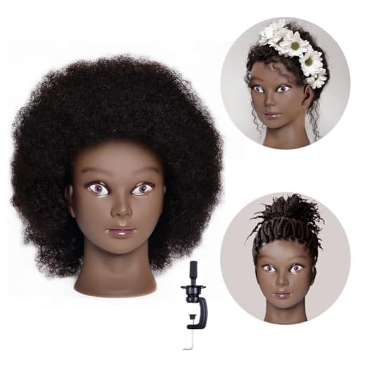 Afro Mannequin Head with 100% Human Hair, Cosmetology Afro Hair Mannequin Head Hairdresser Training Head for Styling Dye Cutting Braiding Practice with Clamp Stand