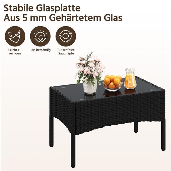 Yaheetech Rattan Gartenmöbel-Set, 4-teilig, Outdoor Lounge Möbel, Tisch, 2 Stühle, 2-Sitzer-Bank, mit Outdoor Kissen wetterfest, Terrassenmöbel, für Terrasse (Schwarz (Rattan) & Grau (Kissen))