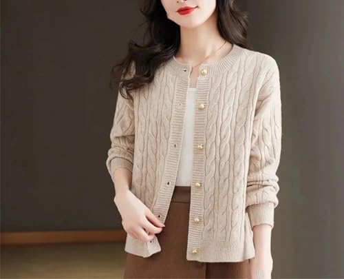 Women's Cotton Cardigan Twist Knit Long Sleeve Sweater Casual Crew Neck Pullover4