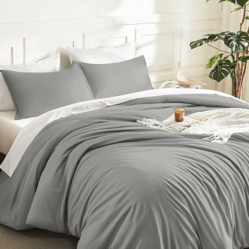 Image of Litanika Comforters Medium Gray Queen Size, 3 Pieces Lightweight Solid Bedding Set & Collections, All Season Fluffy Bed Set (90x90In Comforter & 2 Pillowcases)