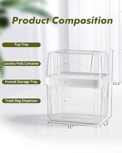 iCASA Trash Bag Dispenser Dishwasher Pods Container Under Sink Organizer | 3 in 1 Stackable Trash Bag Holder Garbage Bag Dispenser for 13/30/33 Gallon Bags, Clear Storage Bins Laundry Pods Container - Image 4