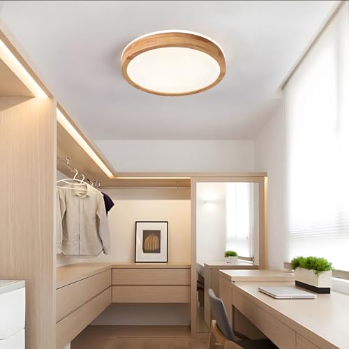Miniatura 7 de Wayluoung Lámpara De Techo Led De Madera Ø30cm 3000k 1620lm 18w Lámpara De Techo Redondo De Madera Natural Con Brillo De 360 , Dormitorio, Sala De Estar, Habitación De Los Niños Blanco Cálido