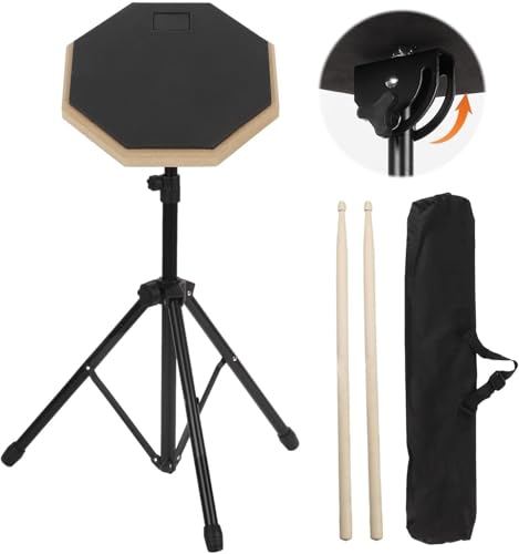 awagas Silent Drum Practice Pad Set, 22-35 pulgadas de altura, grosor de 2.5 cm/1 pulgada, almohadilla de goma de 2 lados de 8 pulgadas, diseño de almohadilla de tambor, con baquetas 5A y bolsa de